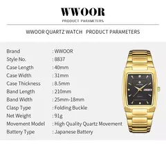 Relógios Masculinos de Luxo, Quartzo Dourado, Aço Inoxidável, WWOOR na internet