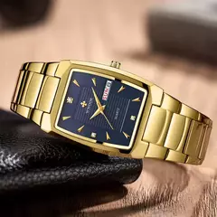 Relógios Masculinos de Luxo, Quartzo Dourado, Aço Inoxidável, WWOOR