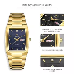 Relógios Masculinos de Luxo, Quartzo Dourado, Aço Inoxidável, WWOOR