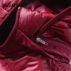 Casaco leve e comprido para baixo feminino, casaco puffer portátil, capuz remov - loja online