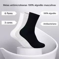 6 Pares, Meias Antibacterianas Masculinas 100% Algodão, Casuais de Negócios, L