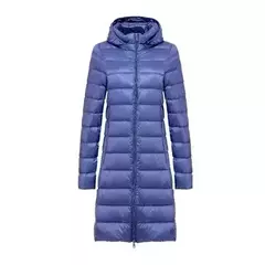 Imagem do Casaco leve e comprido para baixo feminino, casaco puffer portátil, capuz remov