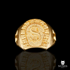 ANEL CIFRÃO DETALHADO - 9g - BANHADO A OURO 18K - comprar online