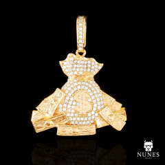 PINGENTE MALOTE 2 CRAVEJADOS COM PEDRA ZIRCONIA EXCLUSIVO 3.3X4CM ( 14.4G ) - BANHADO A OURO 18K