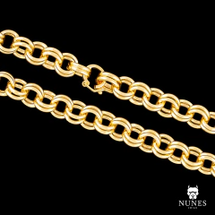 CORRENTE PORTUGUESA DUPLA FECHO ESPECIAL ADAPTADO ( 10MM ) - 68G - 50CM - 60CM - BANHANDO A OURO 18K