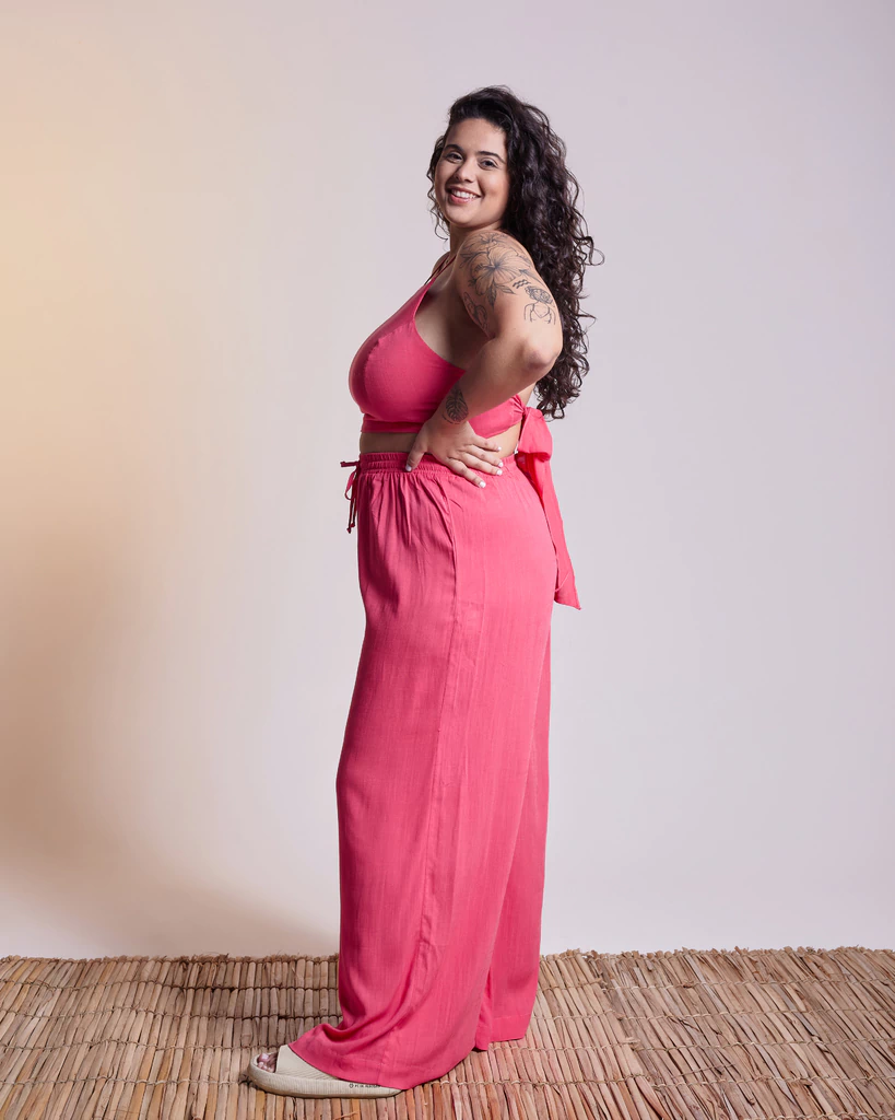 Calça Pantalona Rosa Pink Viscolinho