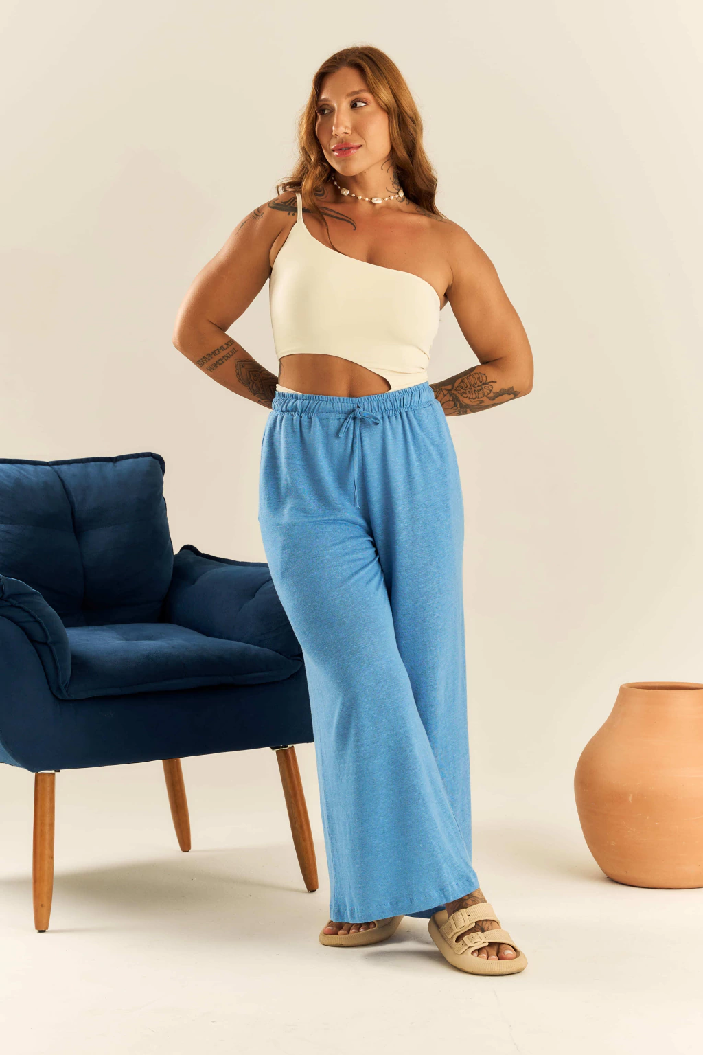 Calça Maxi Linho Mar