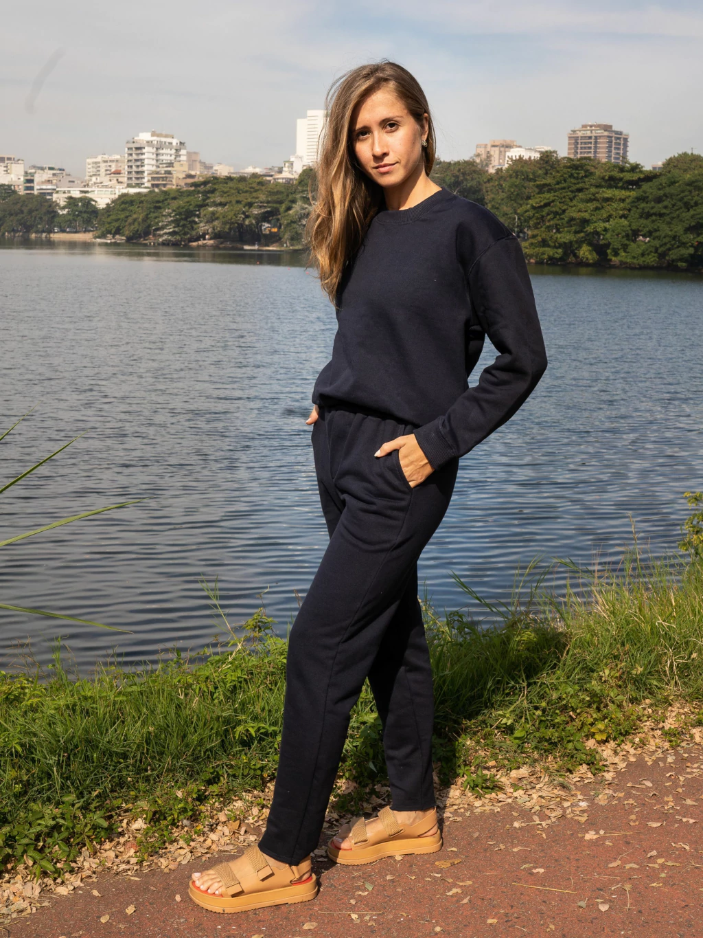 calça soft moletom sustentável marinho