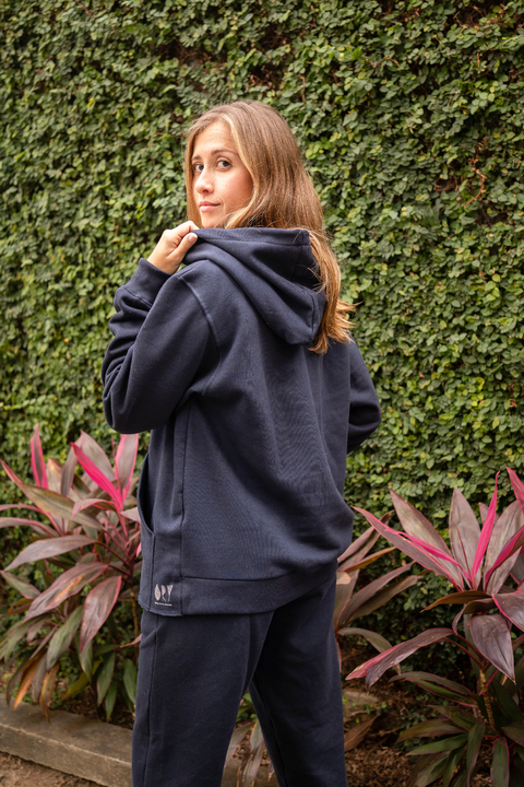 casaco over moletom sustentável marinho