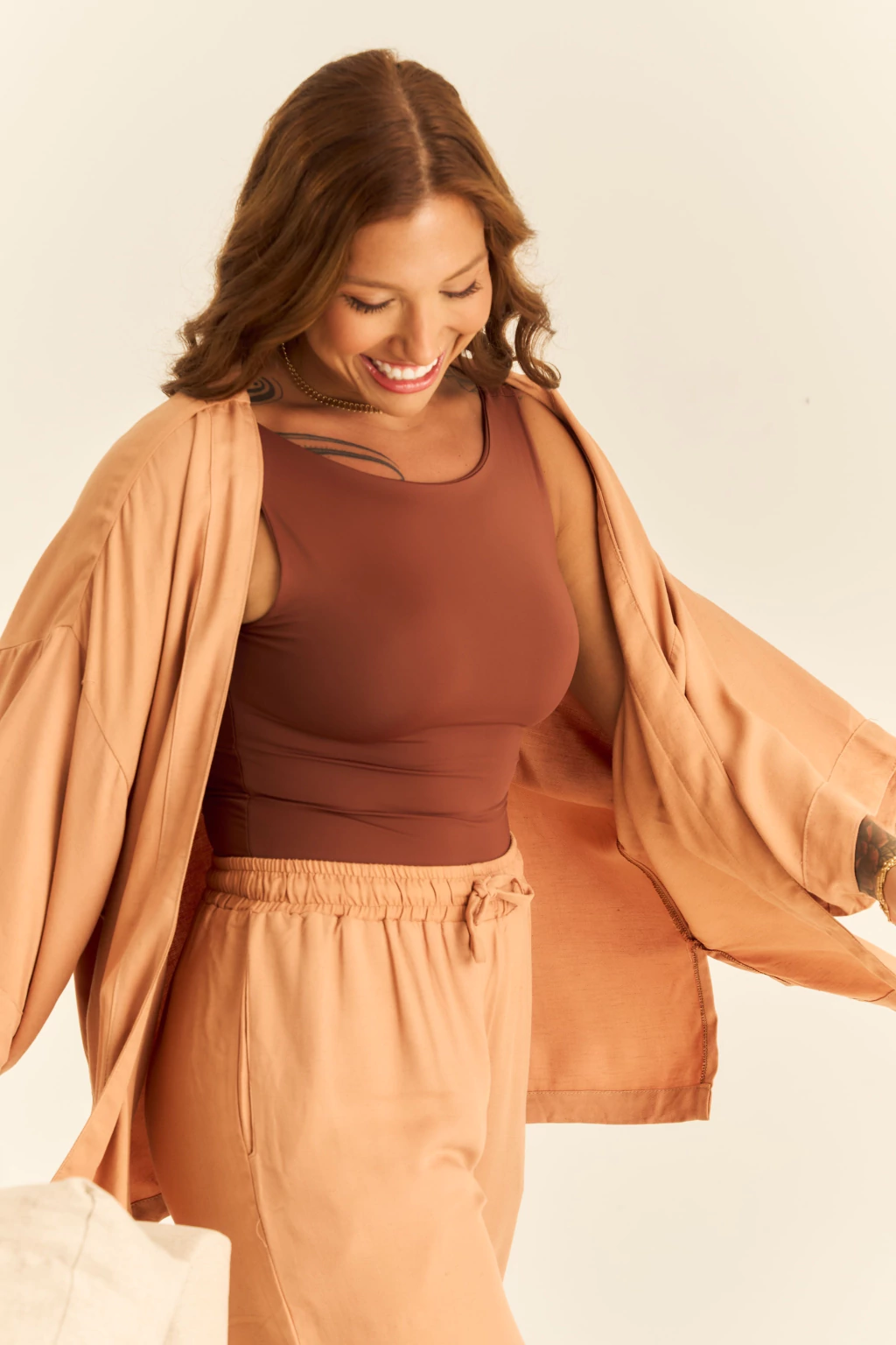 Kimono Com Fenda Pecã