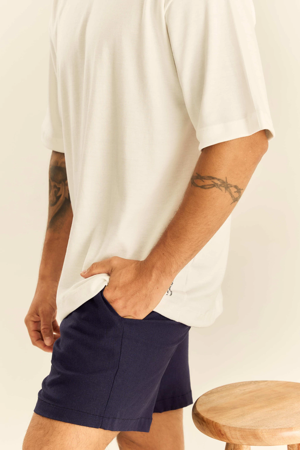 Short Casual Linho Azul Marinho