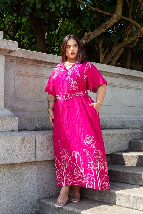 Vestido Chemise Longo Estampado com Cinto (GG) - comprar online