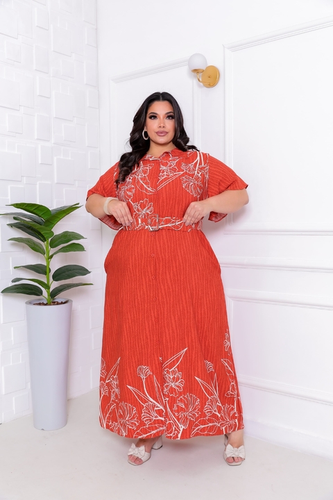 Vestido Chemise Longo Estampado com Cinto (G2) - comprar online