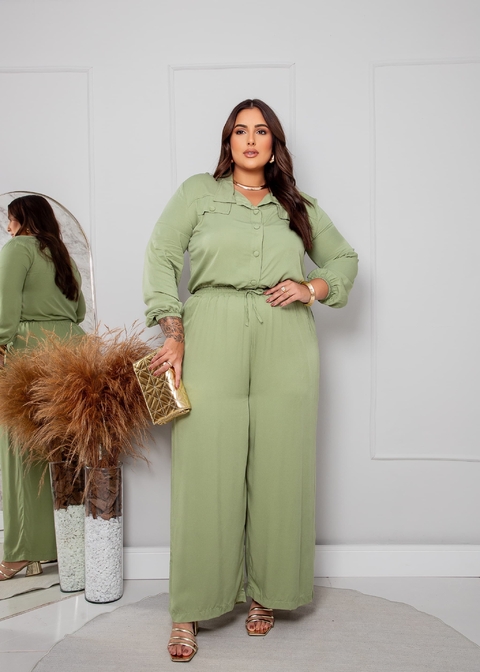 Conjunto Liso Calça Pantalona e Blusa Manga Longa com Botão Encapado (GG) - comprar online