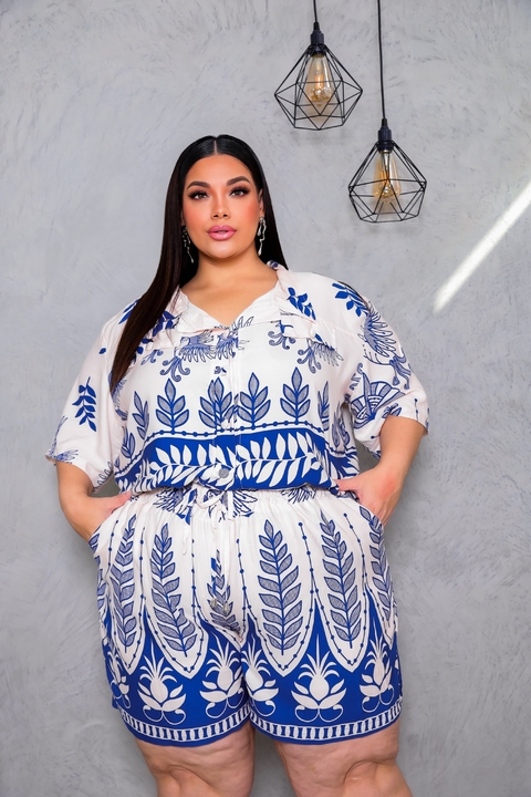 Conjunto Estampado Short e Blusa com Botão Encapado (G2) - comprar online