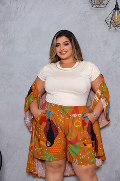 Conjunto Estampado Short e Kimono (GG) - Sheila Modas Plus Size