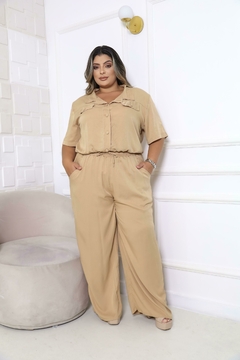 Conjunto Liso Calça Pantalona e Blusa com Botão Encapado (GG) - Sheila Modas Plus Size