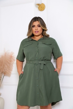 Vestido Curto Liso Chemise com Cinto (GG)
