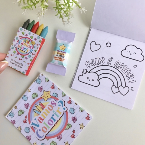 Bloco de colorir + Giz de cera e bala