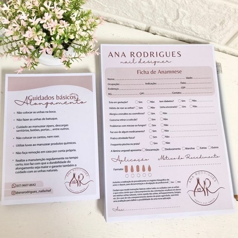Ficha Anamnese + Cuidados pós procedimentos - comprar online