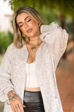 Cardigan trança bolso manga bufante - comprar online
