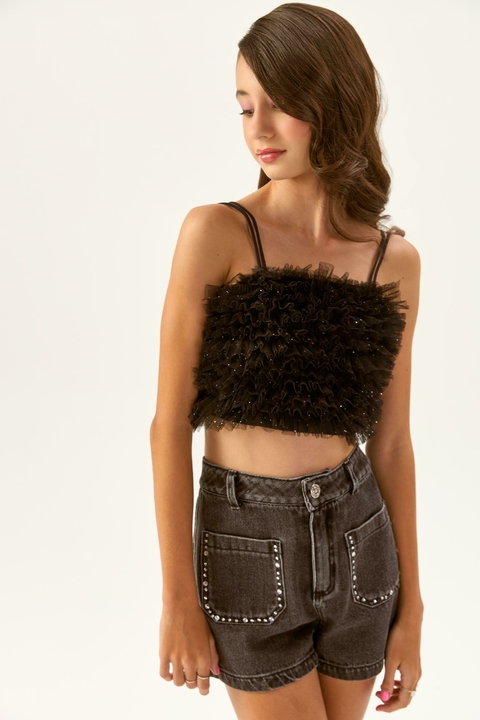 Top de babado em tule Vanilla Cream. - comprar online