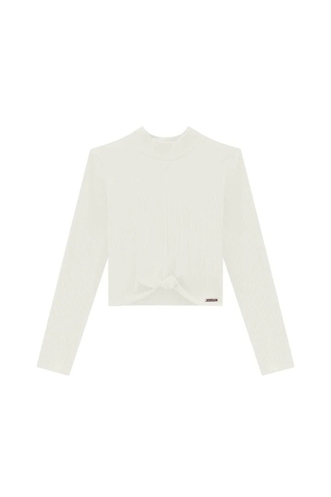 Blusa Cropped com Nó Frontal em Canelado Vic&Vicky - 62163