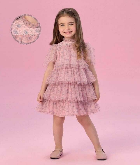 Vestido em Tule de Coração com Aplicações de Pérolas Petit Cherie.