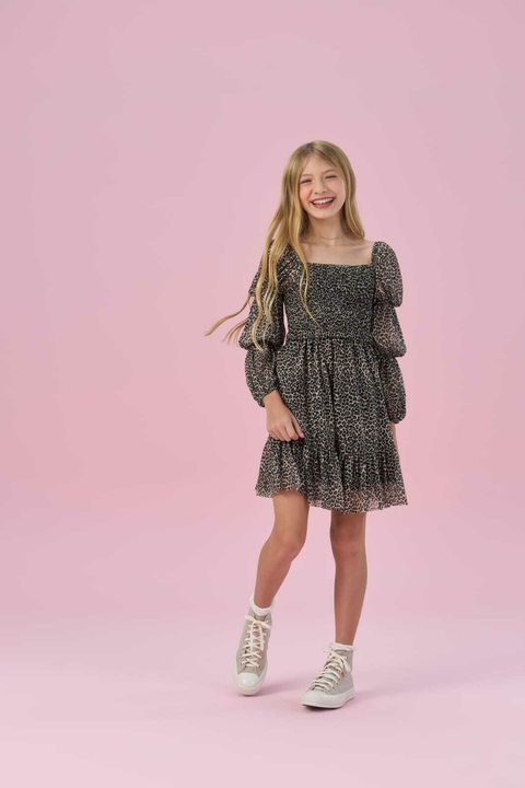 Vestido em tule de onça Vanilla Cream.