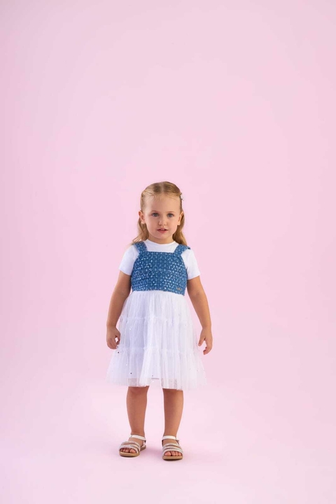 Vestido branco com colete Petit Cherie.