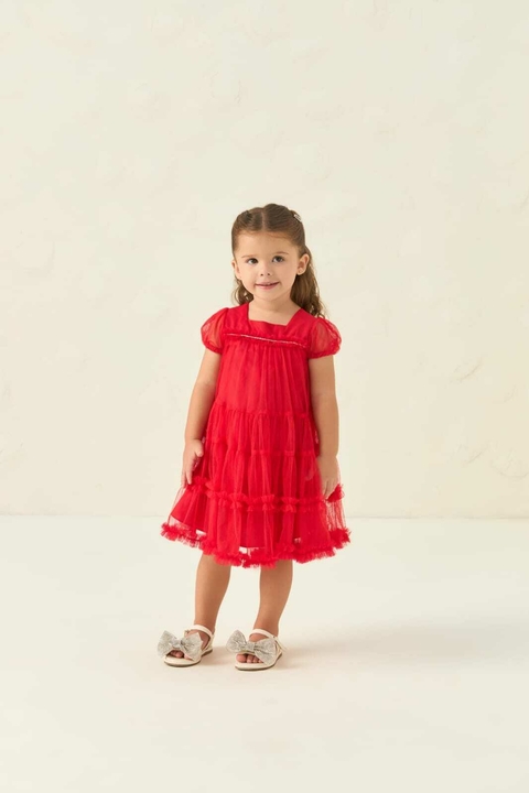 Vestido vermelho em tule Petit Cherie.