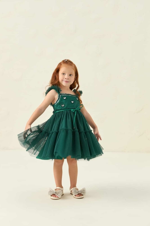 Vestido verde militar em tule Petit Cherie.