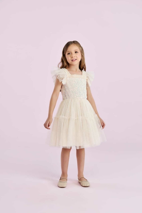 Vestido amarelo manteiga em tule Petit Cherie.