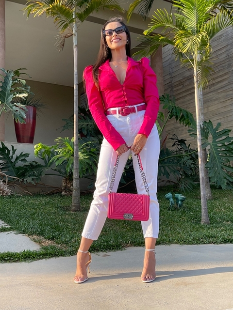 Camisa Corselet Manga Bufante Tricoline Pink