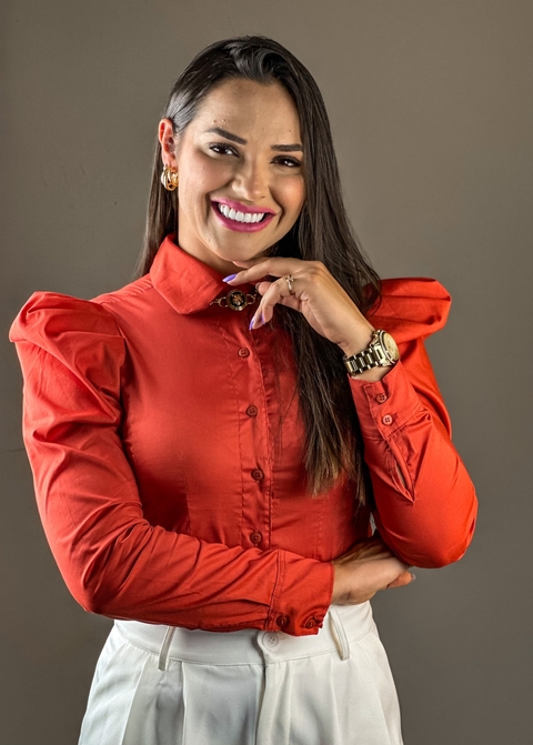 Camisa Princesa Manga Longa bufante Tricoline Terracota