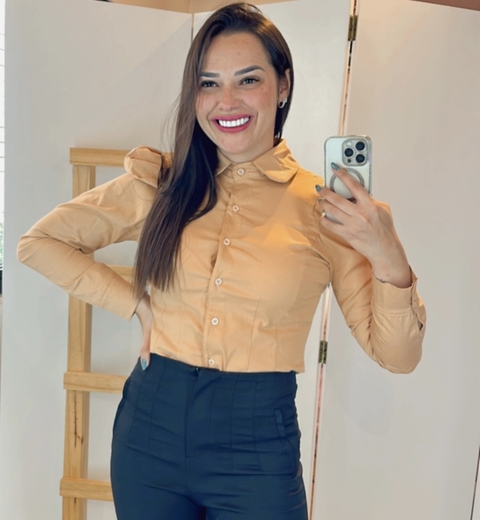 Camisa Princesa Manga Longa bufante Tricoline Nude