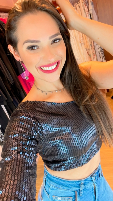 Cropped Nula Manga Paetê Preto Fosco