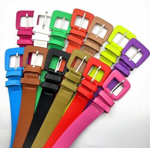 Cinto Couro Colorido Fivela Quadrada