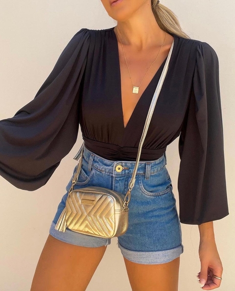 Body Manga Longa Bufante Vivi Preto