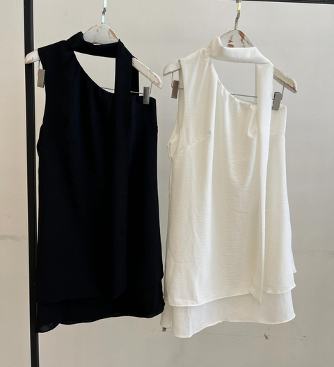 Vestido Nula Manga Crepe Camadas Branco