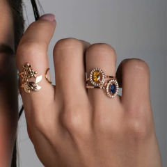 Anel oval banhado a ouro 18k com zircônias - Dany Rommanel