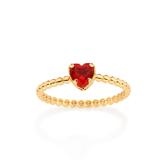 Anel solitário coração banhado a ouro 18k com cristal - comprar online