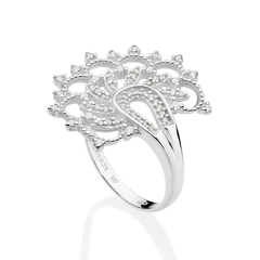 Maxi anel meia flor de lótus de prata 925 com zircônias na internet