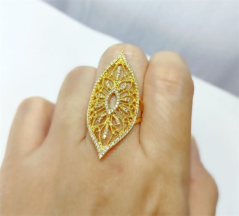 Anel Losango Vazado Cravejado Banh Ouro