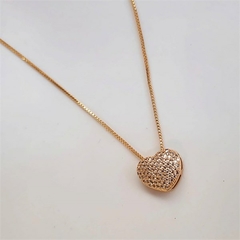 Colar Coração Cravejado Boleado Banhado a Ouro