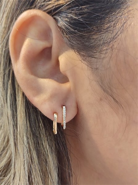 Brinco Duplo Liso e Cravejado Katiana Banhado a Ouro