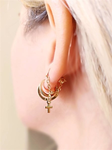 Argolinha Encaixe Mini Cruz Banhado