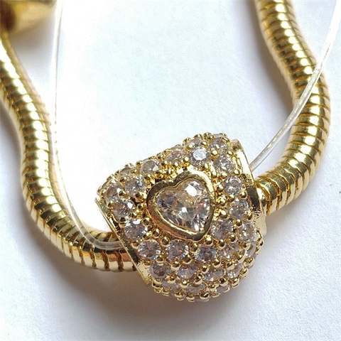 Berloque Coração Boleado Cravejado Ponto de Luz Banhado a Ouro