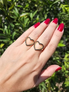 Anel Coração Zircônias Negras Cherry Banhado a Ouro na internet