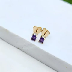Imagem do Brinco Pedra Colorida Retangular Cherry Banhado a Ouro